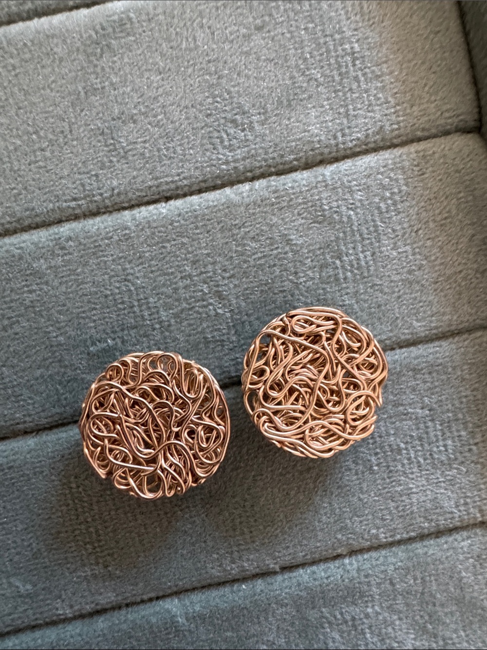 Round Copper Wire Knot Earrings - Rose Gold Tone